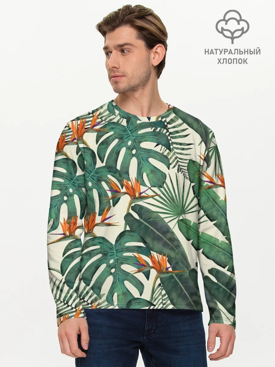 Мужской лонгслив базовый / Тропический паттерн