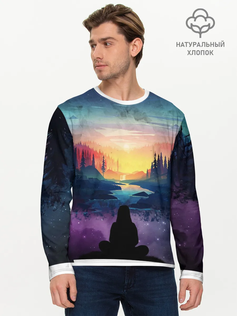 Мужской лонгслив базовый / ПЕЙЗАЖ НАД ЗВЕЗДАМИ