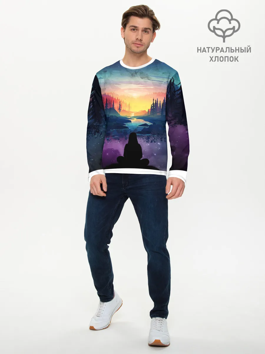 Мужской лонгслив базовый / ПЕЙЗАЖ НАД ЗВЕЗДАМИ