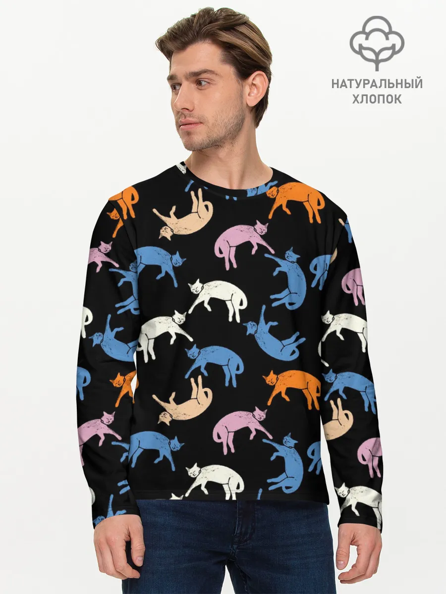 Мужской лонгслив базовый / Британские кошки паттерн