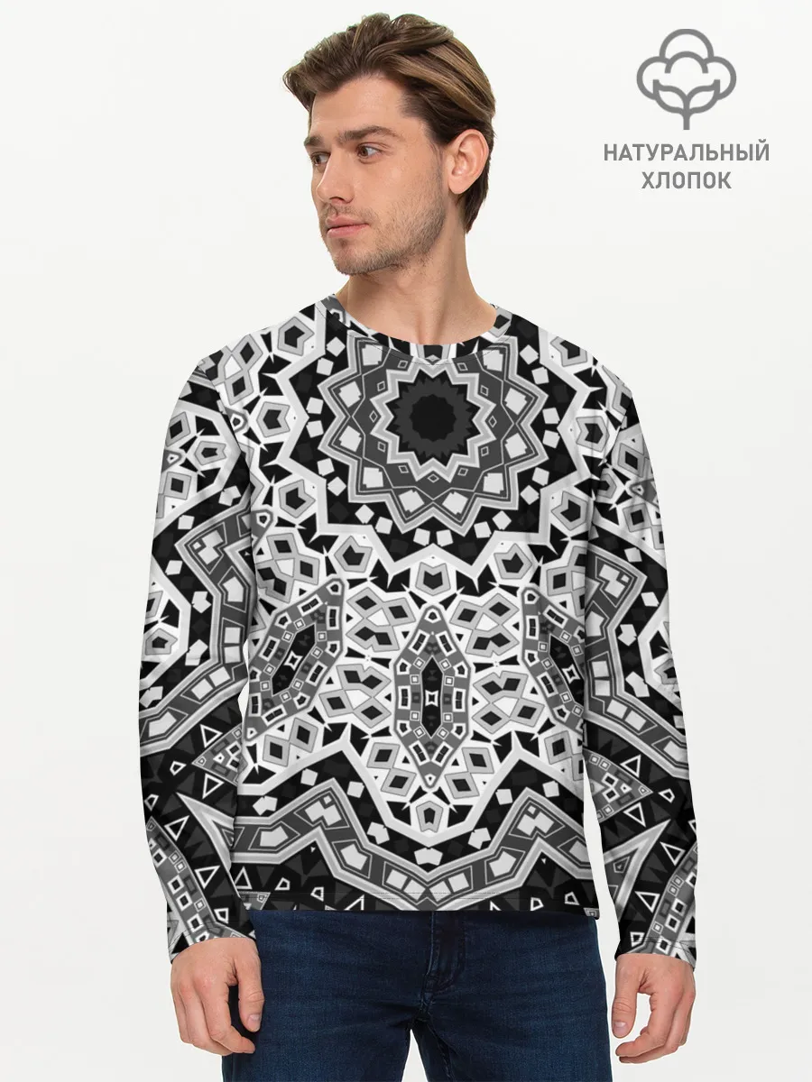 Мужской лонгслив базовый / Черно-белый орнамент