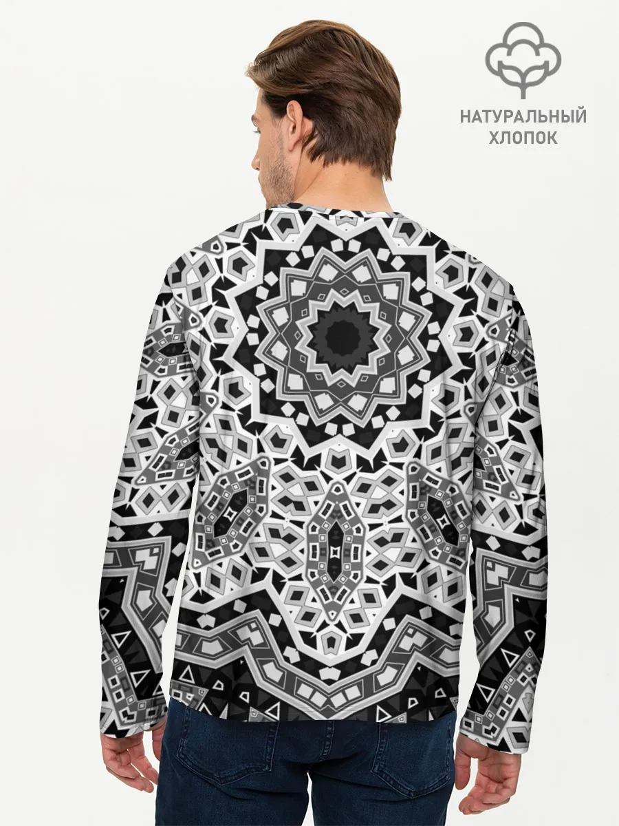 Мужской лонгслив базовый / Черно-белый орнамент
