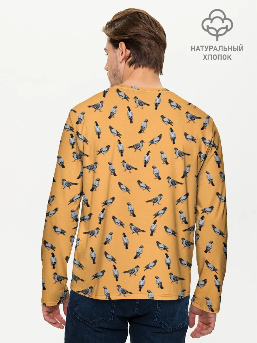 Мужской лонгслив базовый / Голуби паттерн на желтом