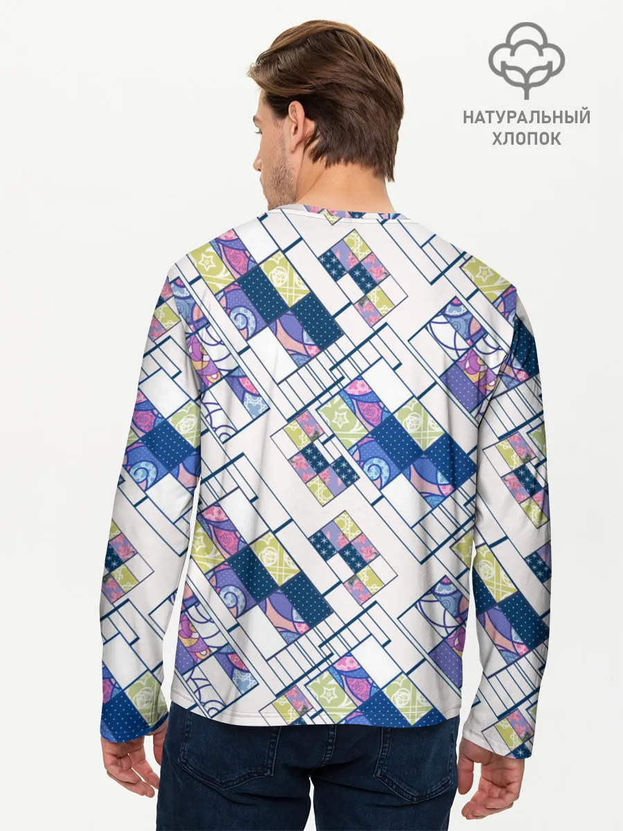 Мужской лонгслив базовый / Этнический узор пэчворк