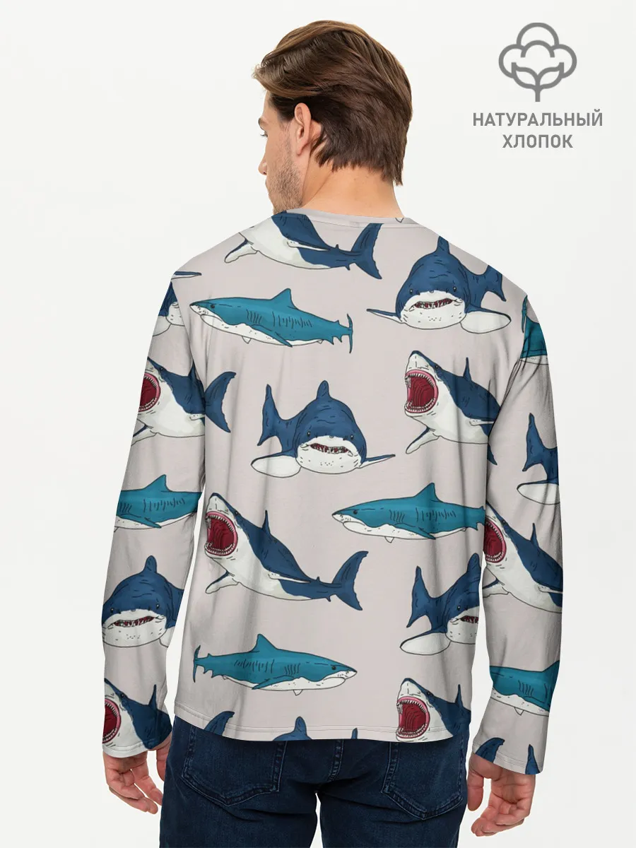 Мужской лонгслив базовый / Кровожадные акулы паттерн