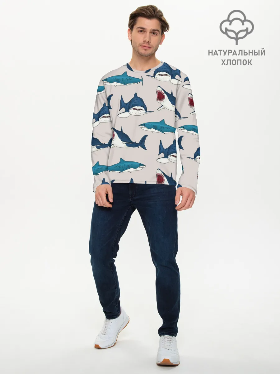 Мужской лонгслив базовый / Кровожадные акулы паттерн
