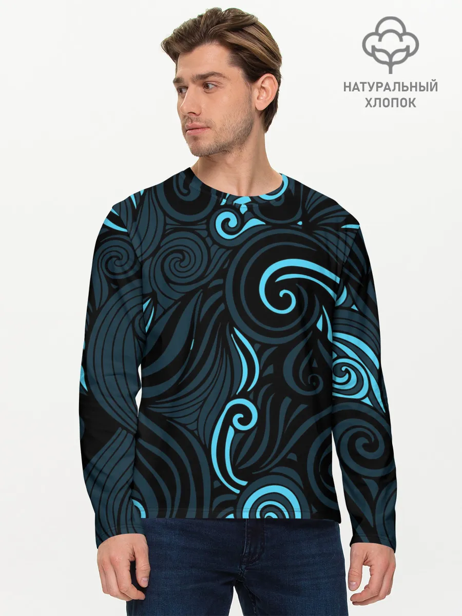 Мужской лонгслив базовый / Лазурные листья