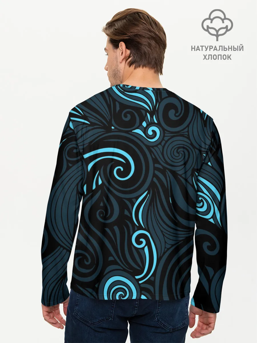 Мужской лонгслив базовый / Лазурные листья