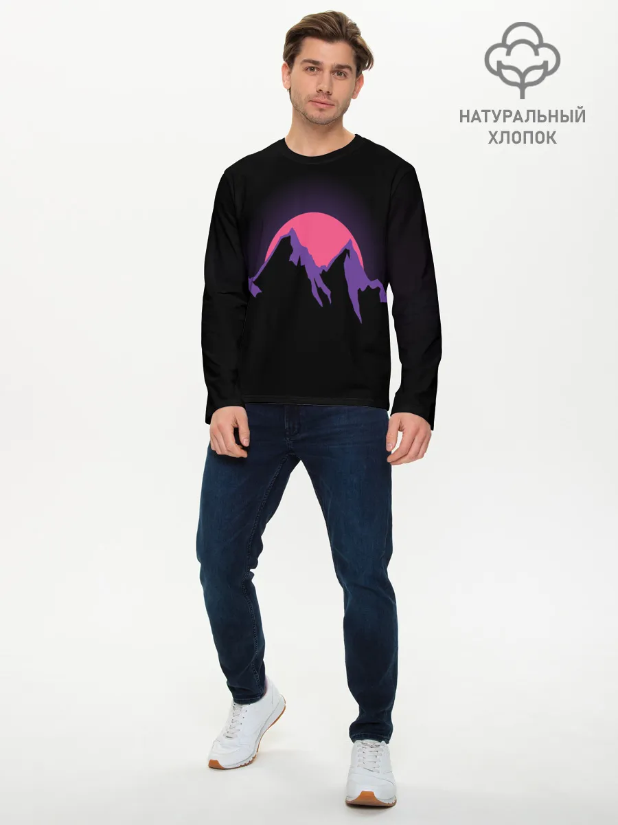 Мужской лонгслив базовый / горы на фоне заката