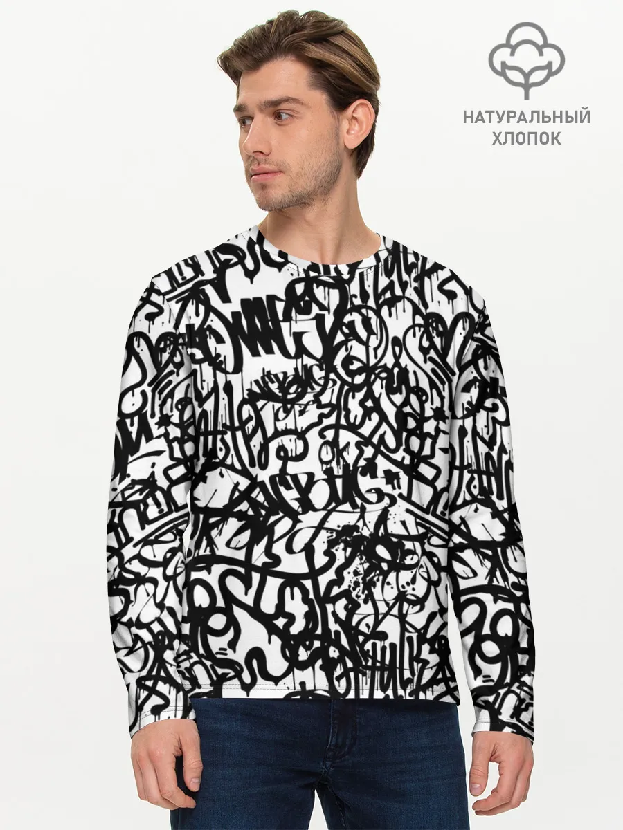 Мужской лонгслив базовый / Graffiti black on white