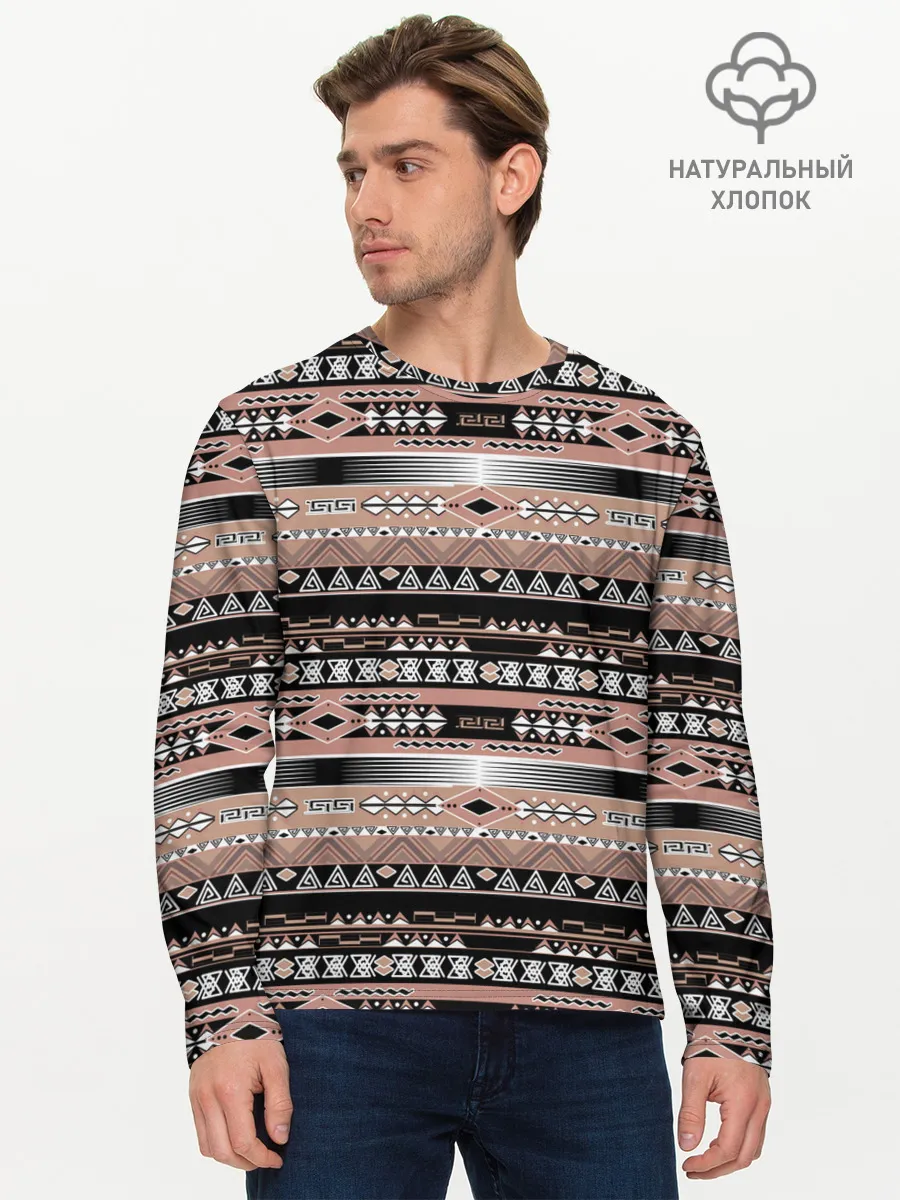 Мужской лонгслив базовый / Полосатый этнический орнамент
