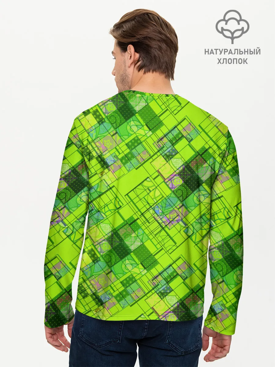 Мужской лонгслив базовый / Ярко-зеленый абстрактный узор