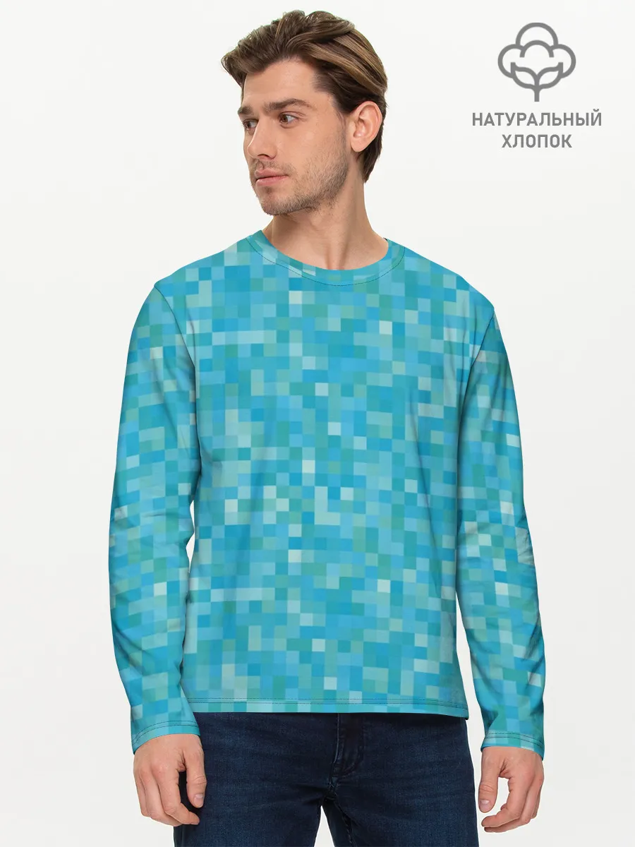 Мужской лонгслив базовый / Бирюзовая пиксель абстракция