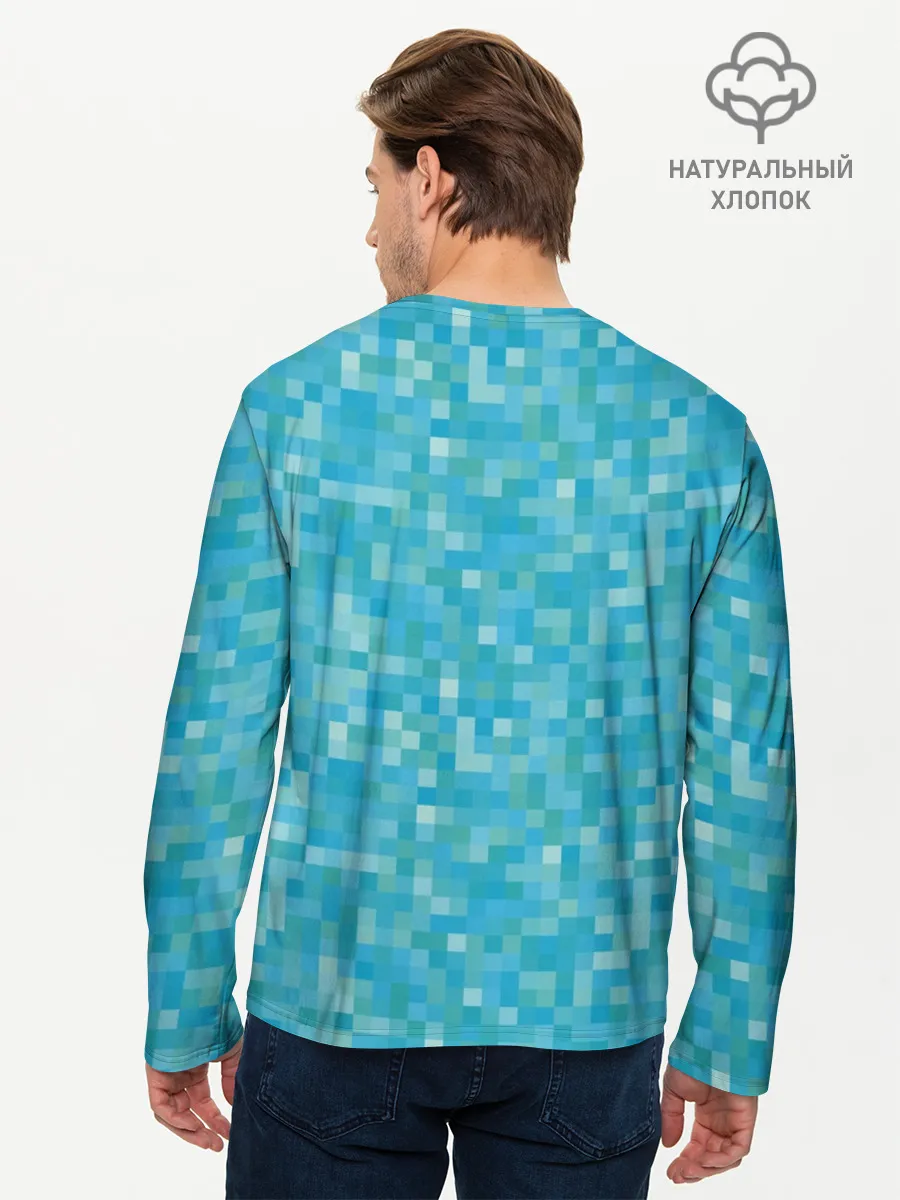 Мужской лонгслив базовый / Бирюзовая пиксель абстракция