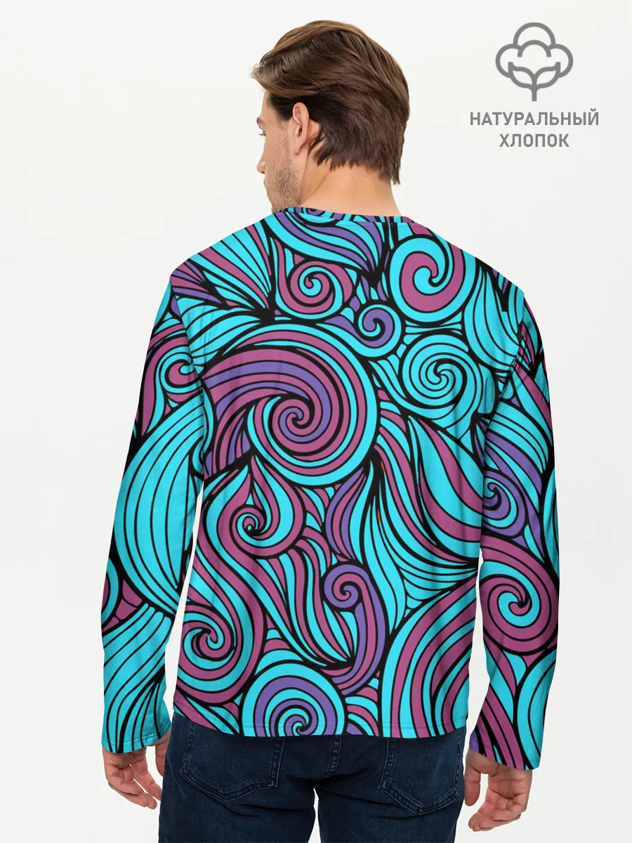 Мужской лонгслив базовый / Синие листья