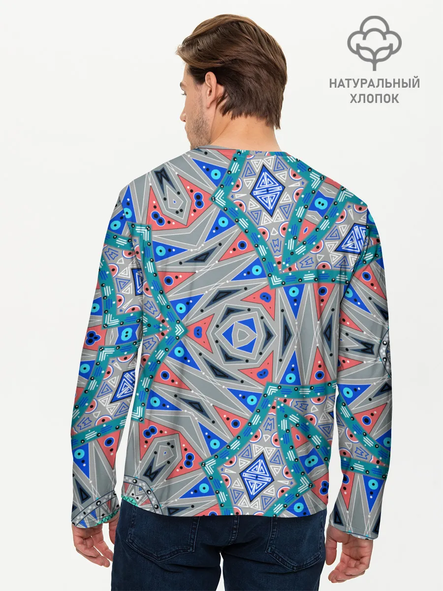 Мужской лонгслив базовый / Серо-синий абстрактный узор