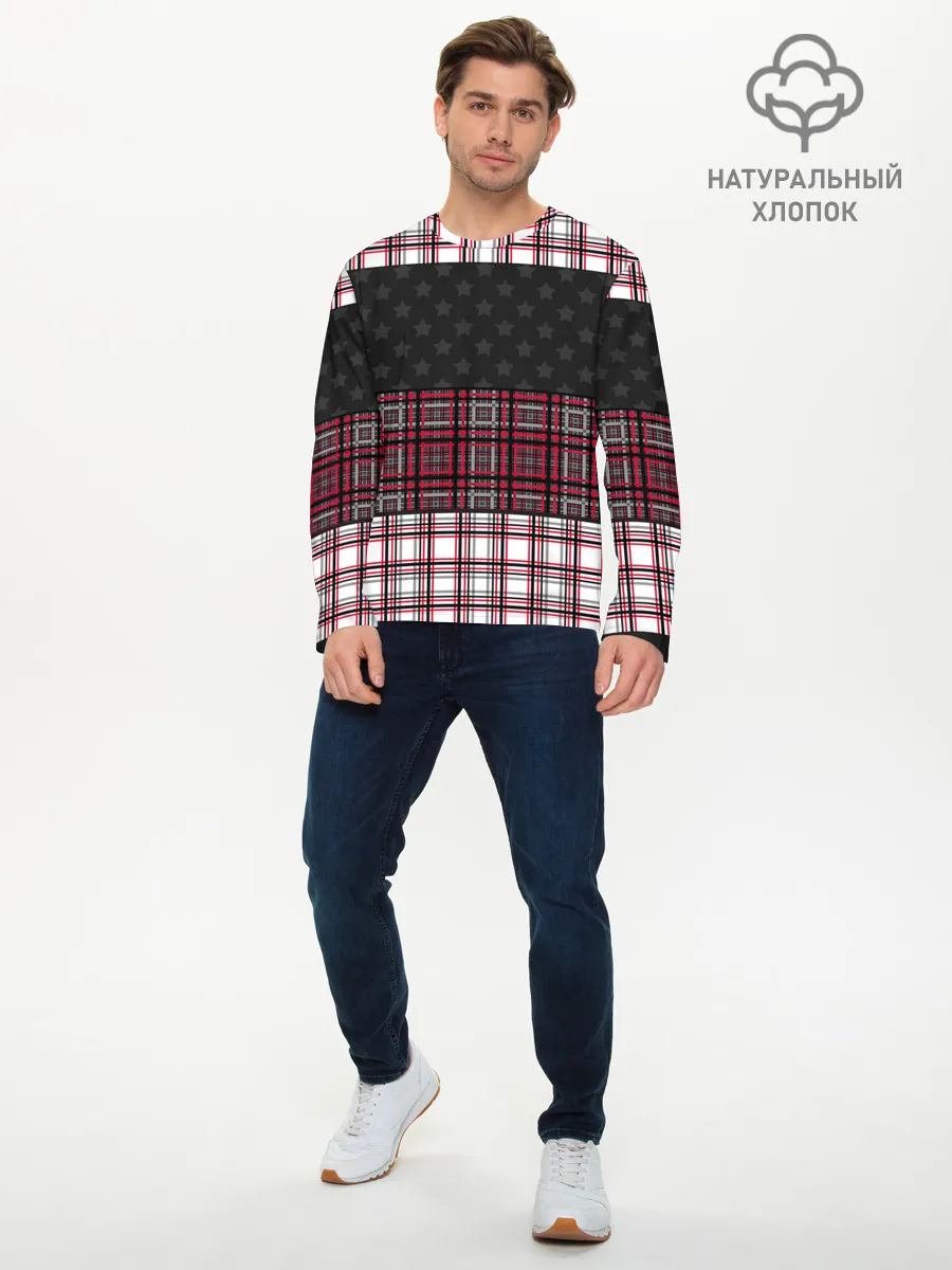 Мужской лонгслив базовый / Комбинированный красно-серый