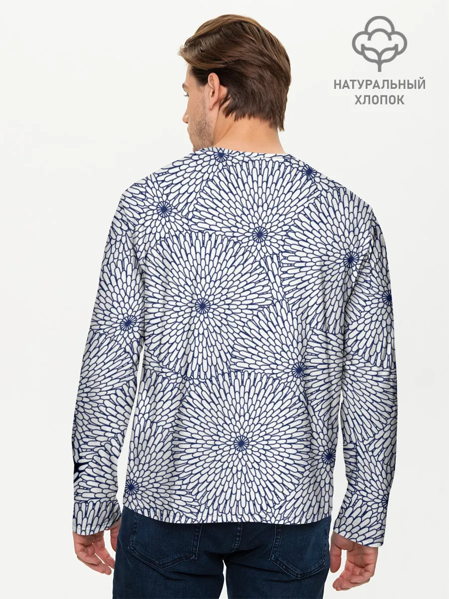 Мужской лонгслив базовый / БЕЛЫЕ ХРИЗАНТЕМЫ | ПАТТЕРН