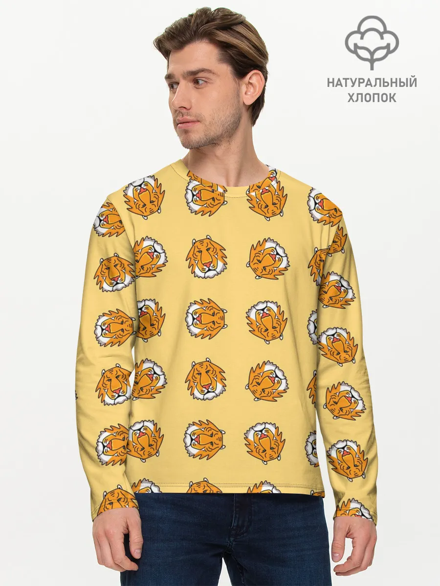 Мужской лонгслив базовый / Тигры паттерн