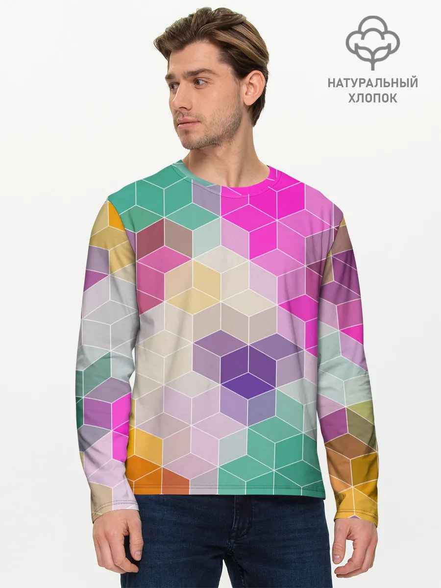 Мужской лонгслив базовый / Абстрактный разноцветный узор