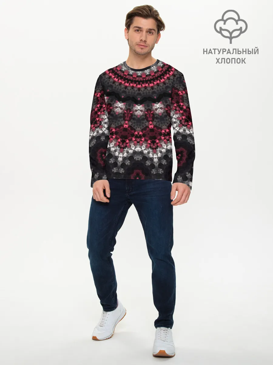Мужской лонгслив базовый / Красно-черный мозаичный узор