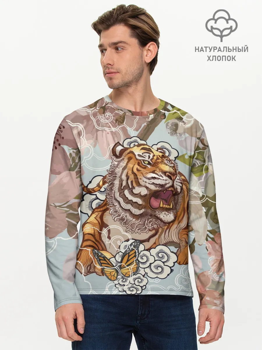 Мужской лонгслив базовый / Тигр в облаках
