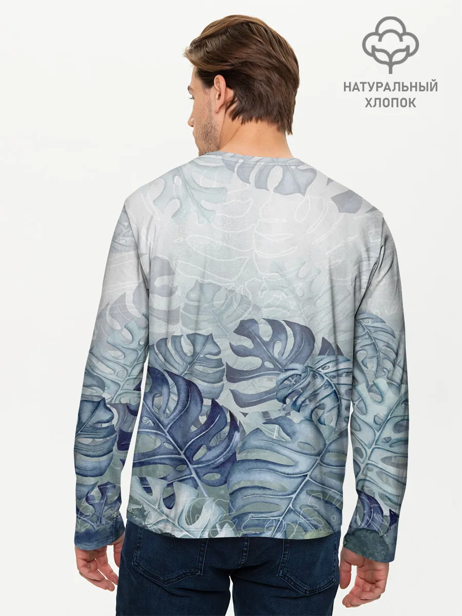 Мужской лонгслив базовый / Синие листья