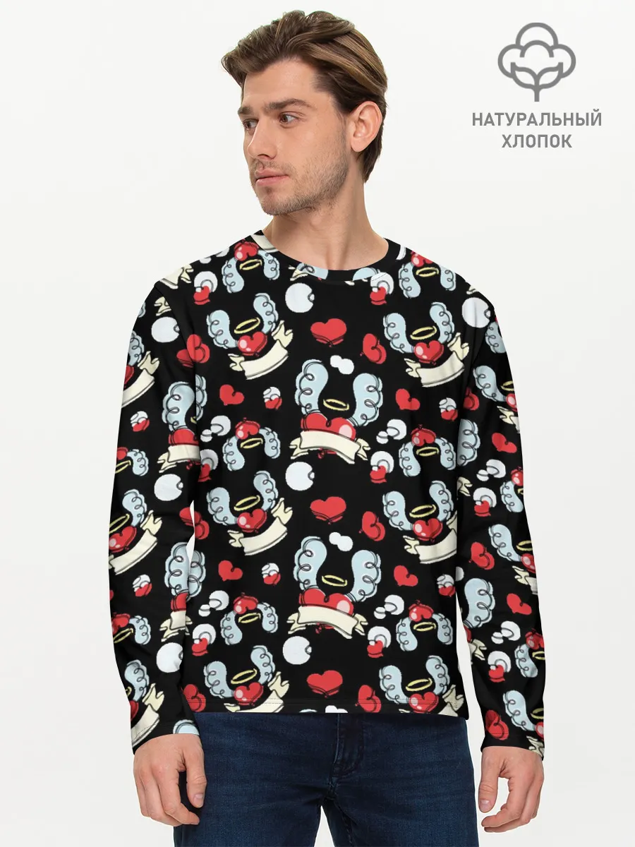 Мужской лонгслив базовый / Сердца с крыльями