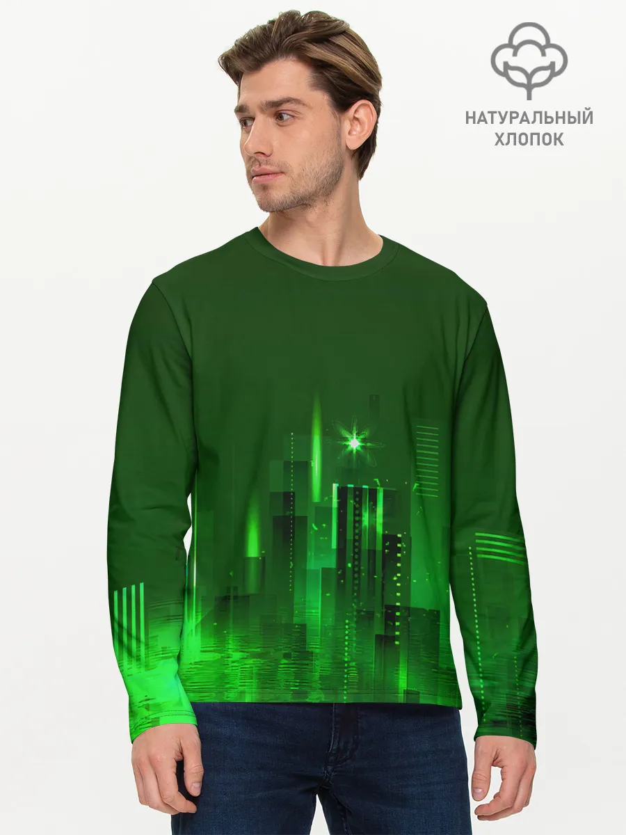 Мужской лонгслив базовый / Зеленый город