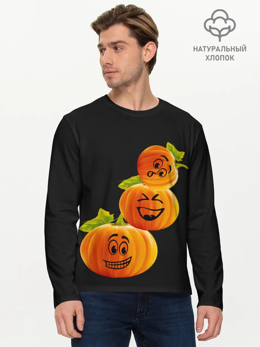 Мужской лонгслив базовый / Хэллоуин смешные тыквы