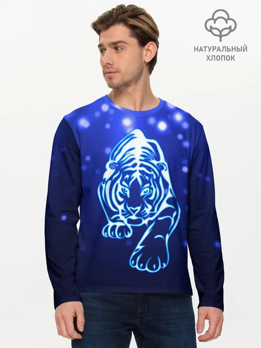Мужской лонгслив базовый / Неоновый тигр