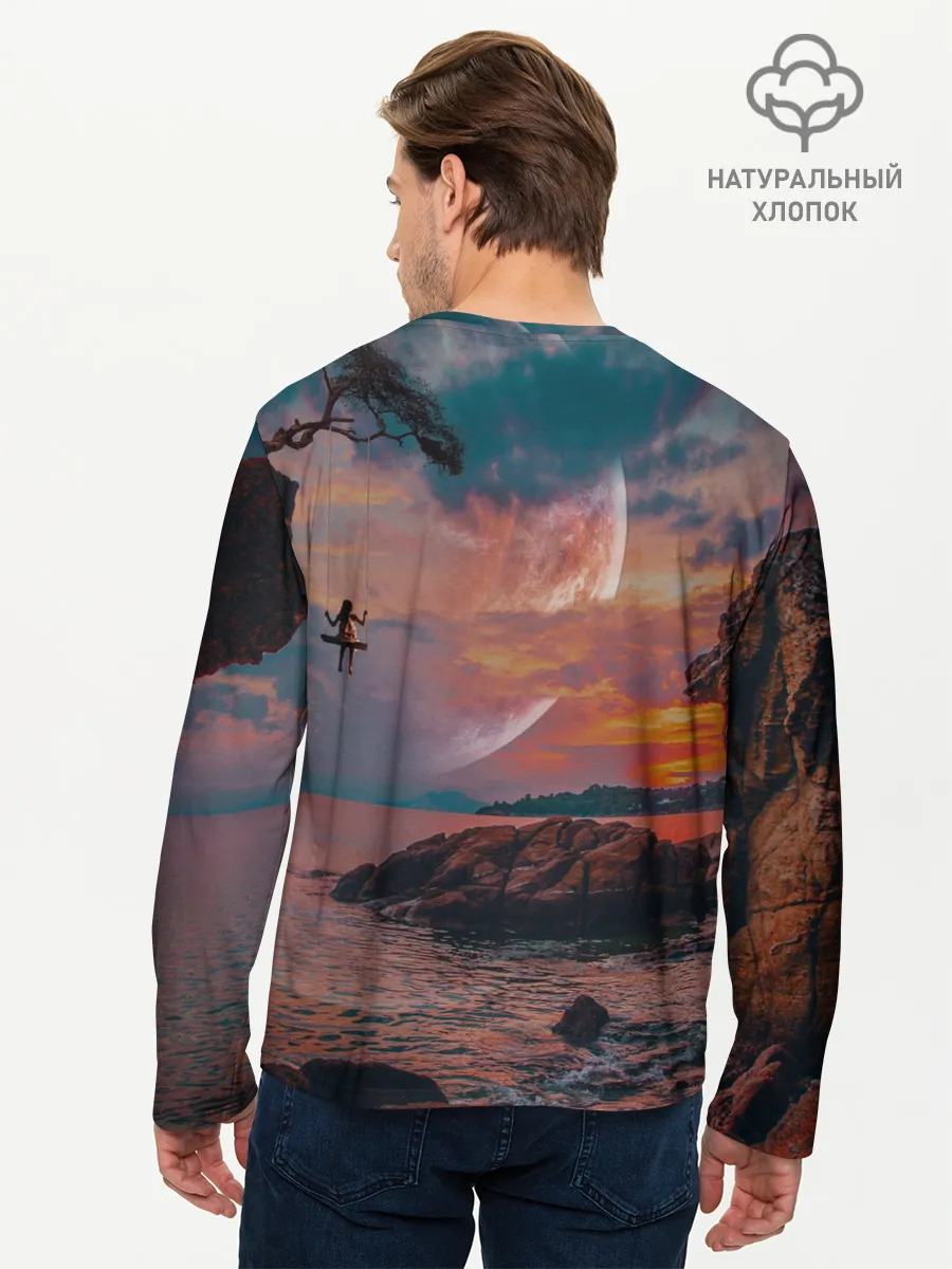Мужской лонгслив базовый / закат на качелях