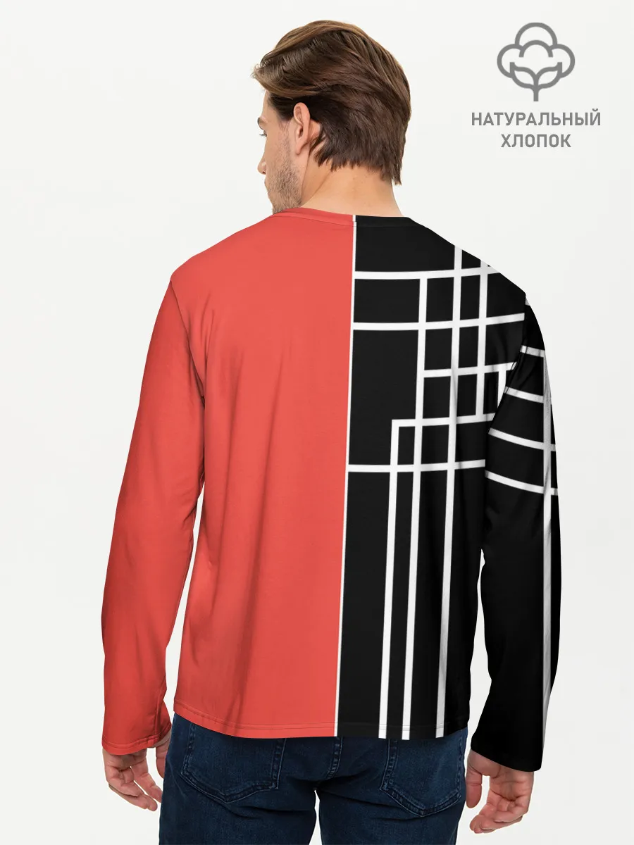Мужской лонгслив базовый / Черный и коралловый арт деко