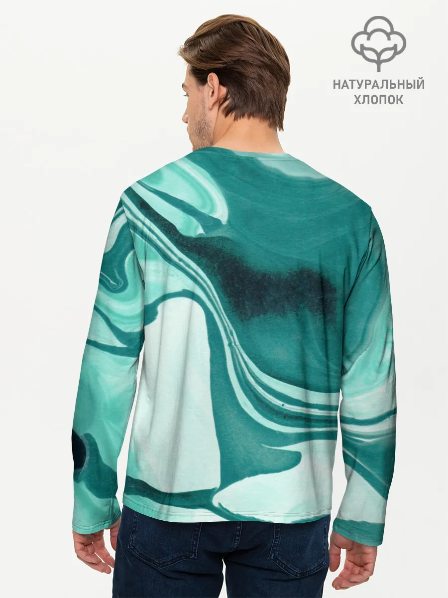 Мужской лонгслив базовый / красочный зелёный развод