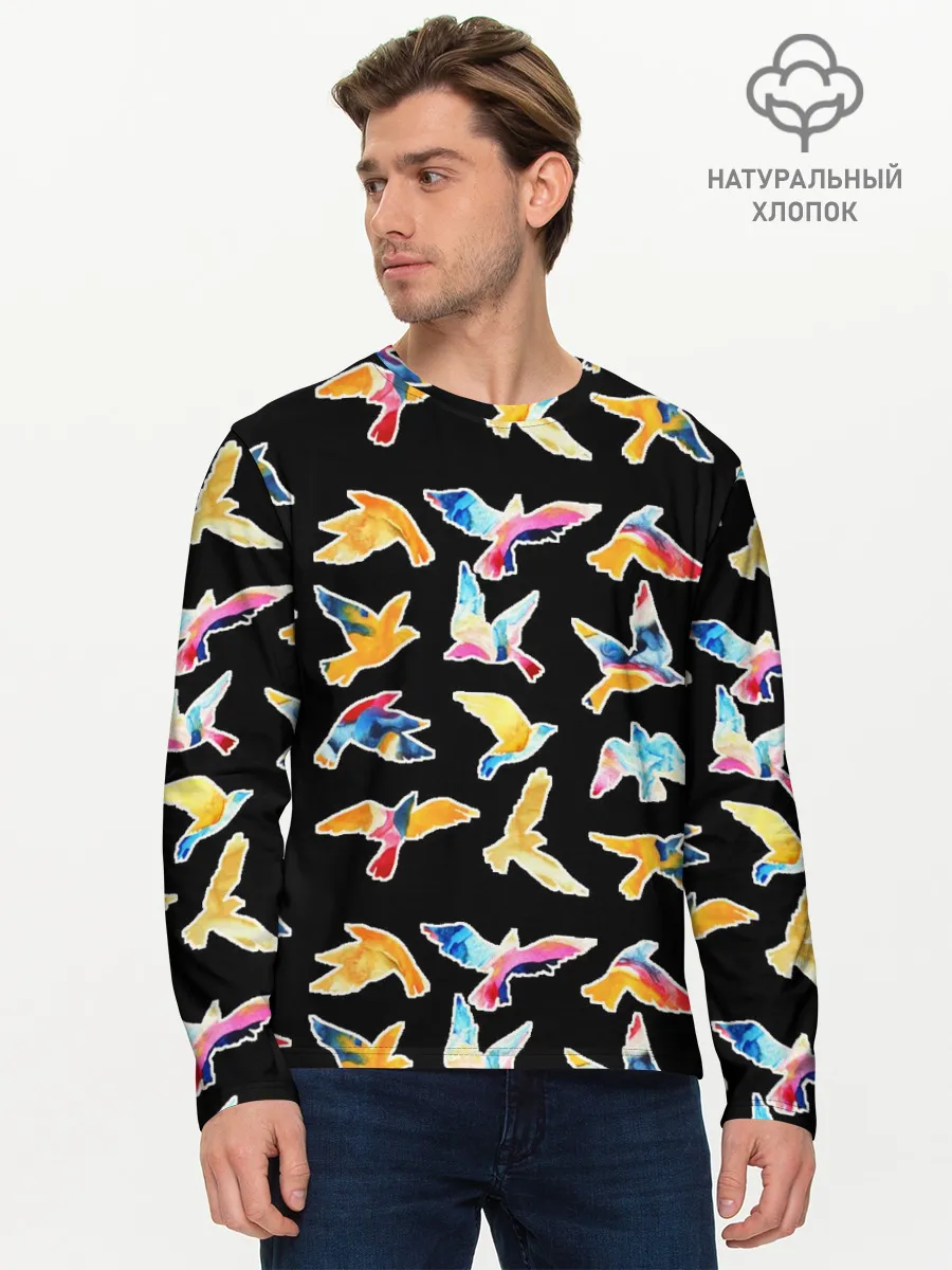 Мужской лонгслив базовый / акварельные птицы