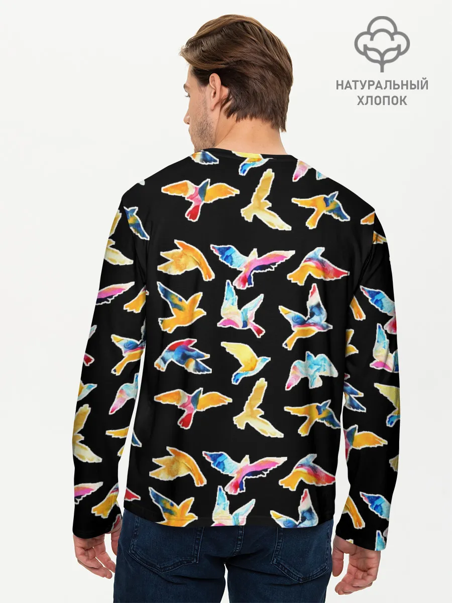 Мужской лонгслив базовый / акварельные птицы