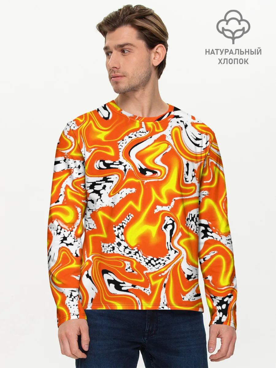 Мужской лонгслив базовый / Огненные разводы лавы