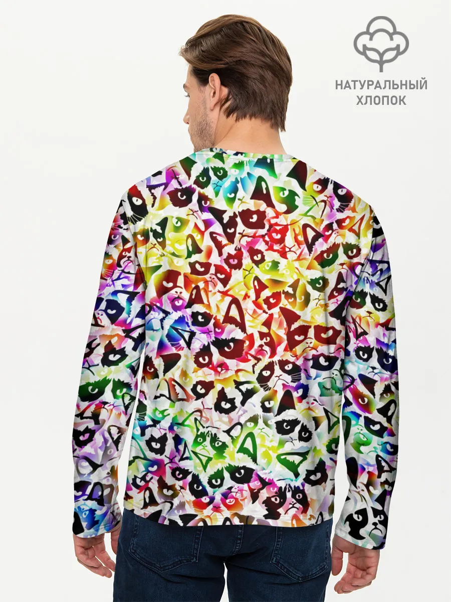 Мужской лонгслив базовый / Веселый узор из грустных котов