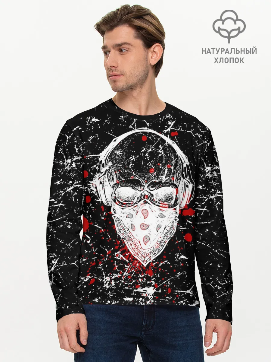 Мужской лонгслив базовый / Брызги Череп Хипстер Гранж
