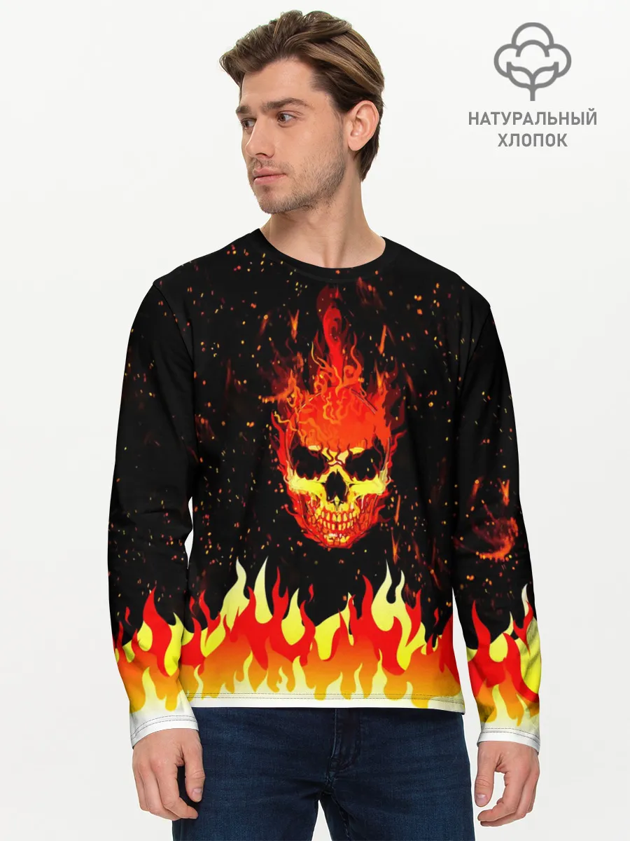 Мужской лонгслив базовый / Пылающий Череп