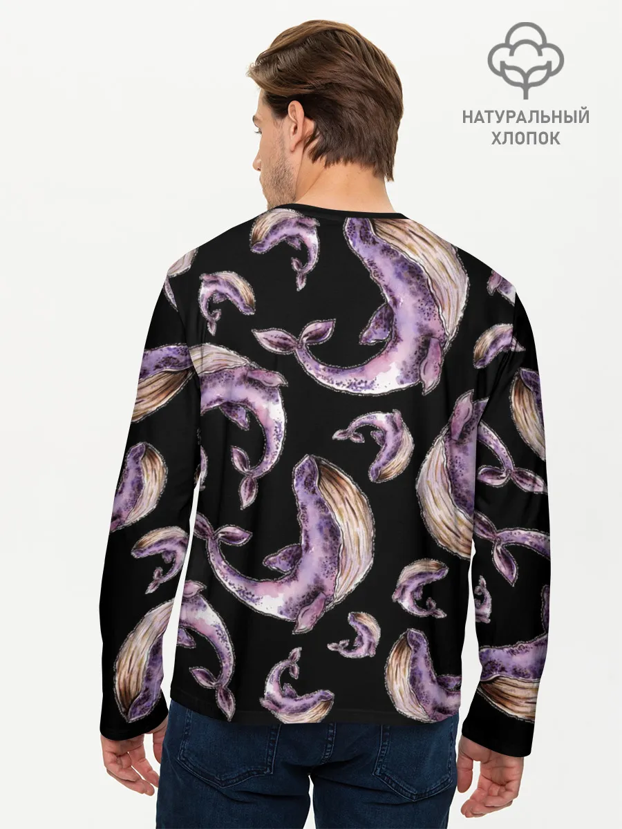 Мужской лонгслив базовый / Лиловые киты