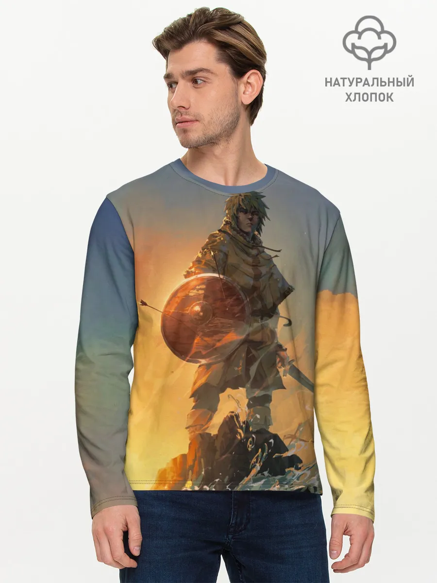 Мужской лонгслив базовый / Винланд стоит на скале сага