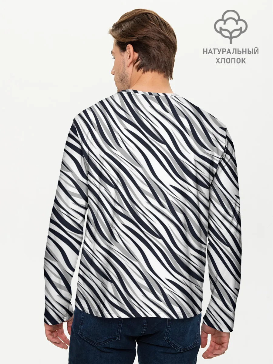 Мужской лонгслив базовый / Черно-белый полосатый тигровый