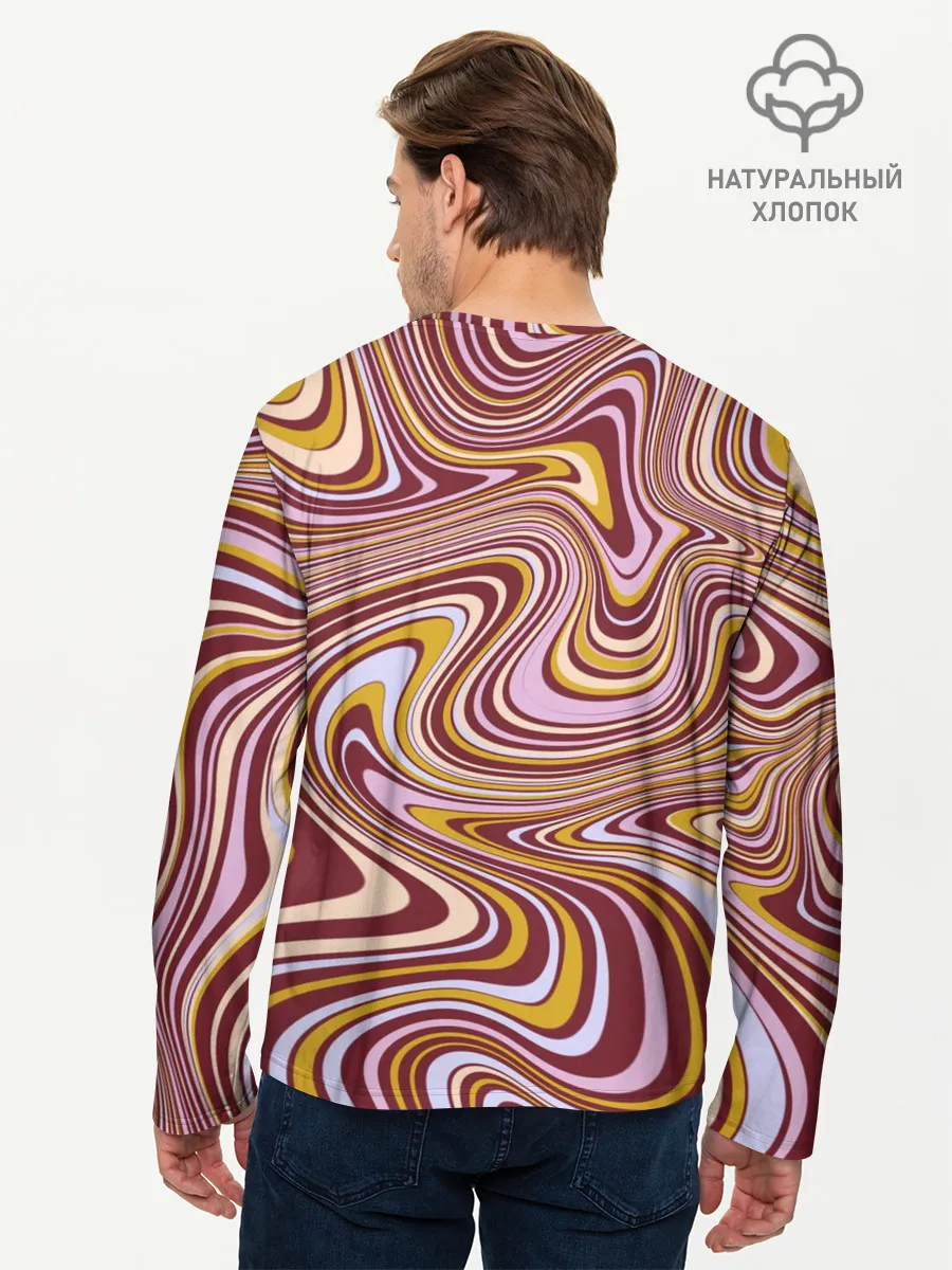 Мужской лонгслив базовый / Красно-золотые разводы красок паттерн