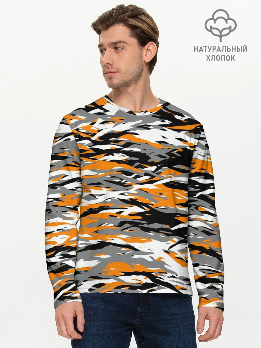 Мужской лонгслив базовый / Тигровый камуфляж