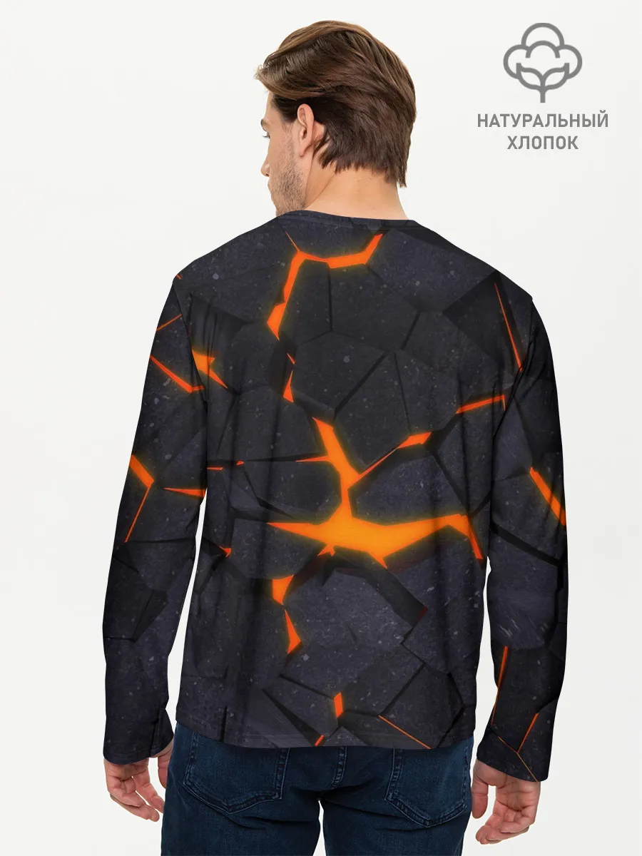 Мужской лонгслив базовый / ТРЕЩИНЫ ЗЕМЛИ | 3D CRACKS | НЕОН