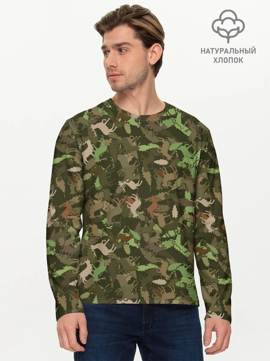 Мужской лонгслив базовый / Лоси в дубовом лесу