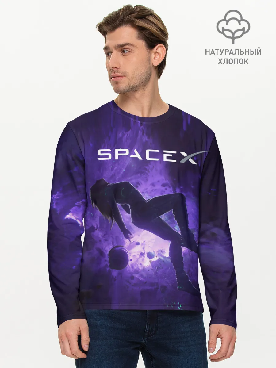 Мужской лонгслив базовый / Space X Girl in zero gravity