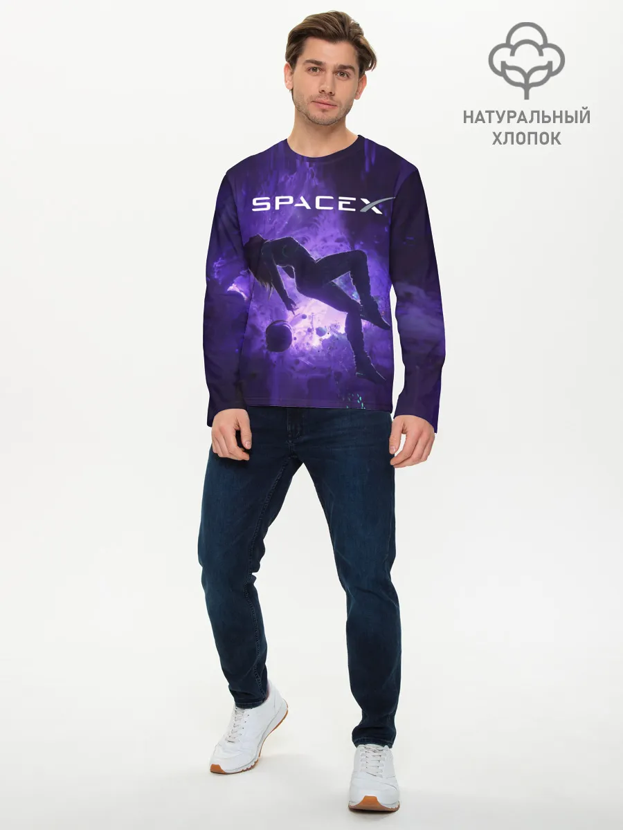 Мужской лонгслив базовый / Space X Girl in zero gravity