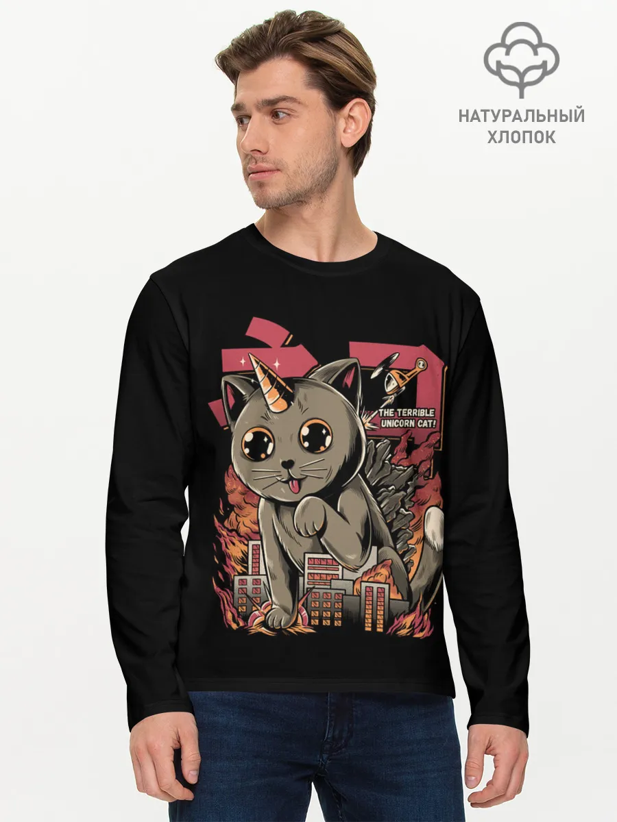 Мужской лонгслив базовый / АНИМЕ КОТ-ЕДИНОРОЖЕК